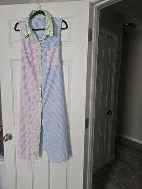 Sleeveless Striped Button-Front Shirt Dress Size 1xl